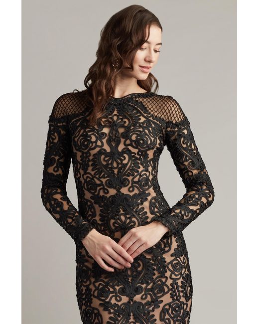 Tadashi Shoji Black Nerra Embroidered Illusion Dress-Bk/Nd