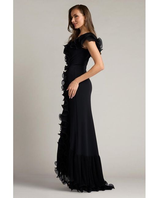 Tadashi Shoji Black Leandra Cascading Ruffle Gown
