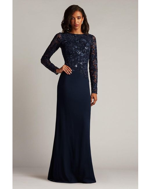 Tadashi Shoji Forena Embroidered Crepe Gown in Blue | Lyst