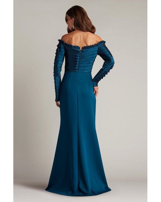 Tadashi Shoji Blue Neena Taffeta Banded Gown-Cerln