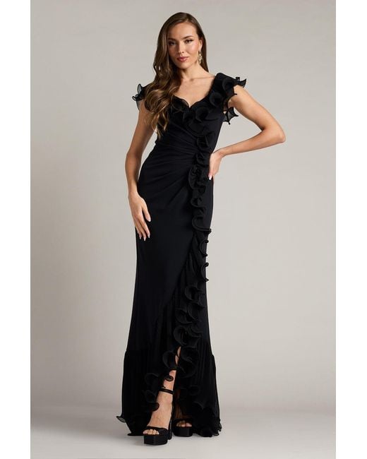 Tadashi Shoji Black Leandra Cascading Ruffle Gown