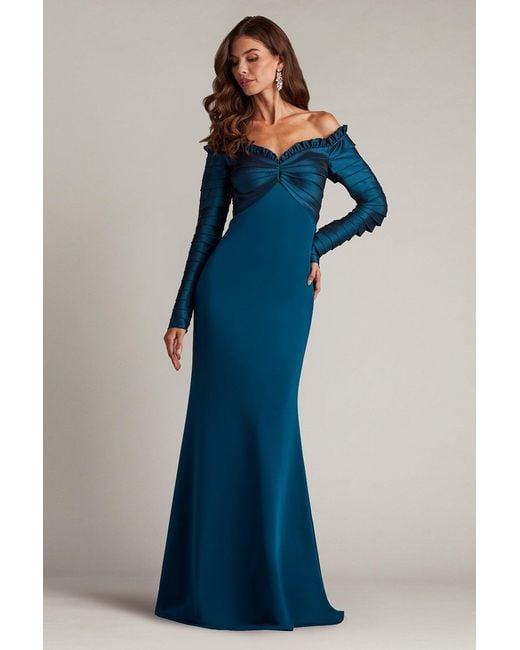 Tadashi Shoji Blue Neena Taffeta Banded Gown-Cerln