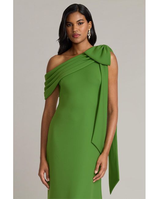 Tadashi Shoji Green Cassia Bow-Shoulder Crepe Gown-Cactu