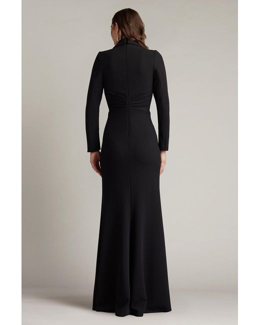 Tadashi Shoji Black Ardela Center Front Ruffle Gown