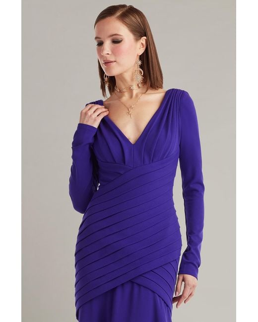 Tadashi Shoji Purple Keris Shutter-Pleated Crepe Gown-Prpir