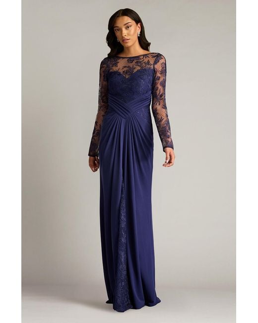 Tadashi Shoji Blue Ravina Embroidered Illusion Gown-Notte