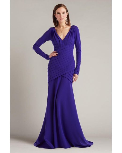 Tadashi Shoji Purple Keris Shutter-Pleated Crepe Gown-Prpir