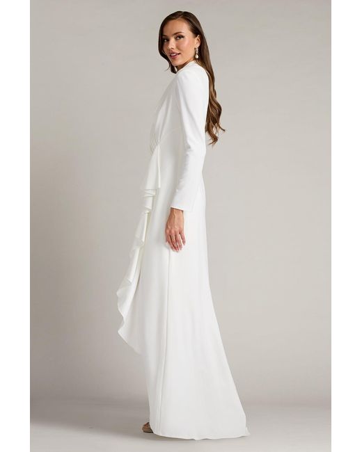 Tadashi Shoji White Markum Long-Sleeve Flounce Gown-Ivory