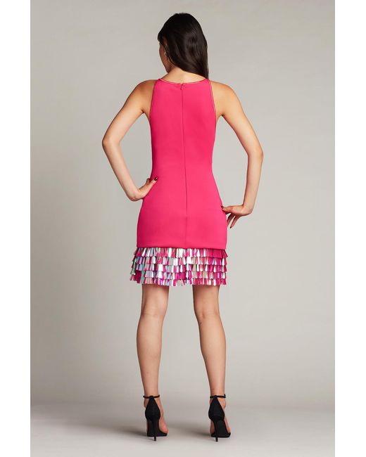 Tadashi Shoji Pink Selena Neoprene Sequin-Fringe Mini Dress