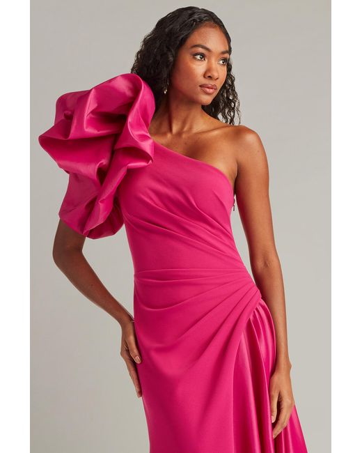 Tadashi Shoji Pink Romay Pouf Sleeve Contrast Gown-Hbscs