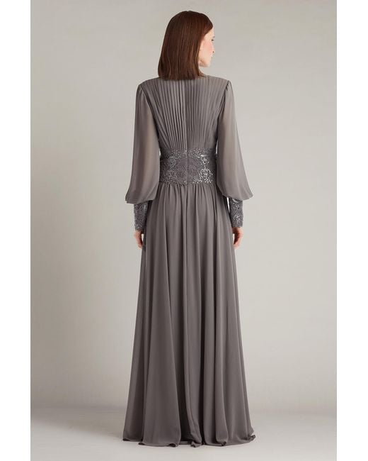Tadashi Shoji Gray Mariela Embellished Blouson-Sleeve Gown-Mist