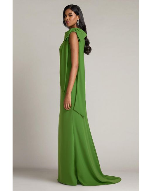 Tadashi Shoji Green Cassia Bow-Shoulder Crepe Gown-Cactu