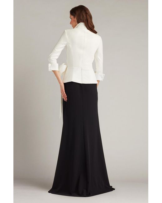 Tadashi Shoji Blue Sarma Wrap Bow Gown-Wh/Bk