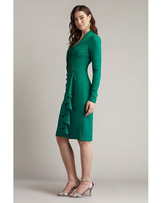 Tadashi Shoji Green Markum Long-Sleeve Flounce Dress-Emera
