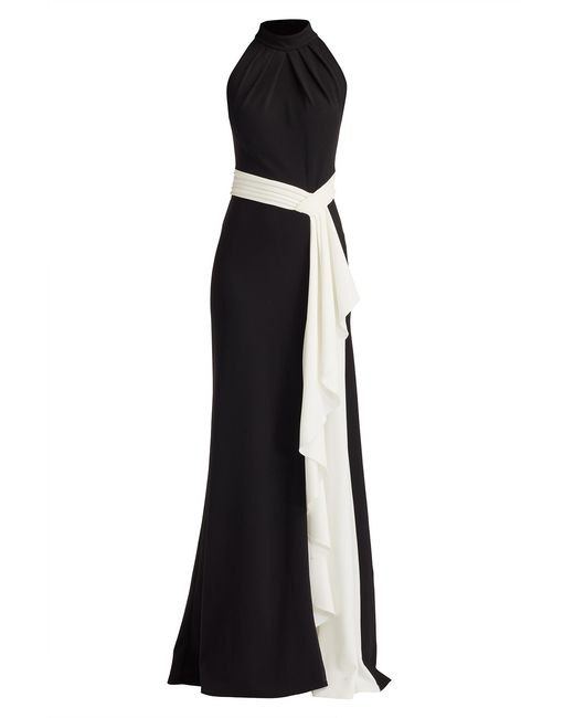 Tadashi Shoji Black Pexa Waterfall Sash Gown -Bk/Iv