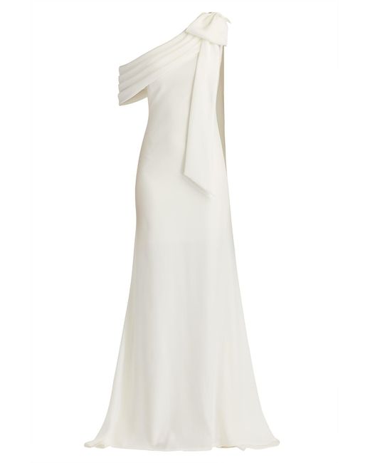 Tadashi Shoji White Cassia Bow-Shoulder Crepe Gown-Ivory