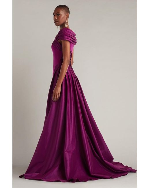 Tadashi Shoji Purple Blanka Draped Contrast Taffeta Ball Gown-Magen