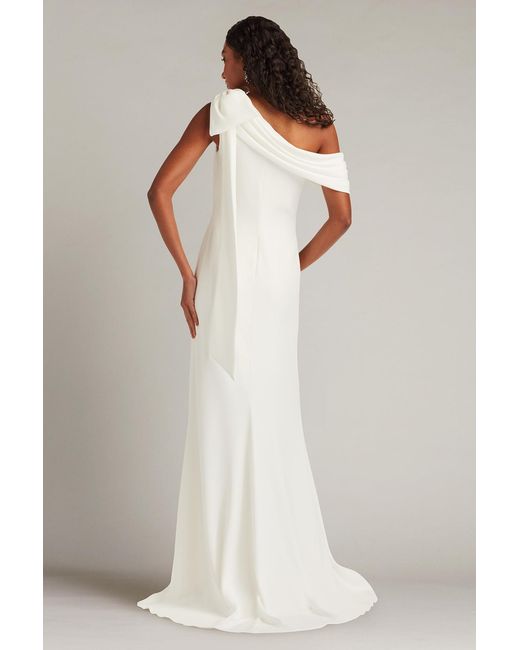 Tadashi Shoji White Cassia Bow-Shoulder Crepe Gown-Ivory