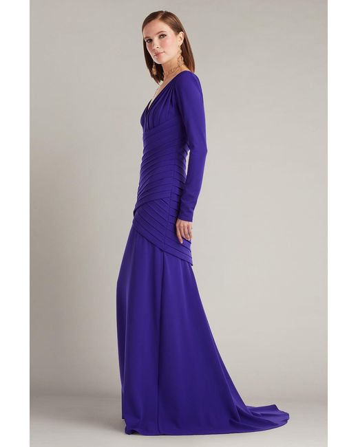 Tadashi Shoji Purple Keris Shutter-Pleated Crepe Gown-Prpir