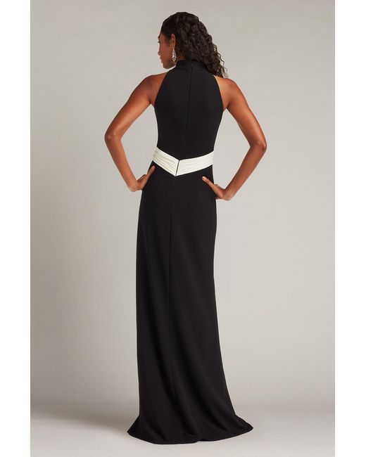 Tadashi Shoji Black Pexa Waterfall Sash Gown -Bk/Iv