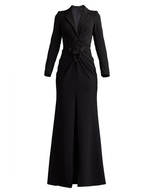 Tadashi Shoji Black Ardela Center Front Ruffle Gown