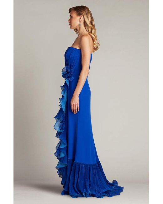 Tadashi Shoji Blue Leith Cascading Ruffle Gown-Mystc