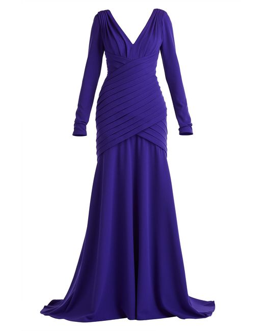 Tadashi Shoji Purple Keris Shutter-Pleated Crepe Gown-Prpir
