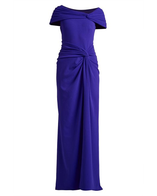 Tadashi Shoji Blue Perkins Asymmetric Draped Gown -Prpir