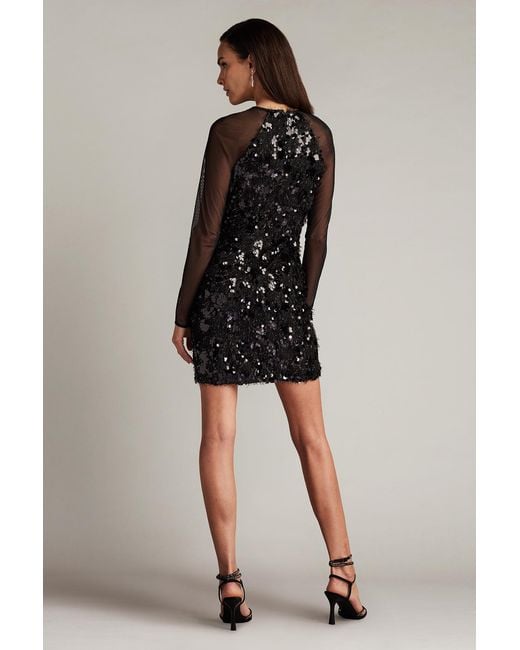 Tadashi Shoji Black Dina Sequin Eyelash Fringe Mini Dress