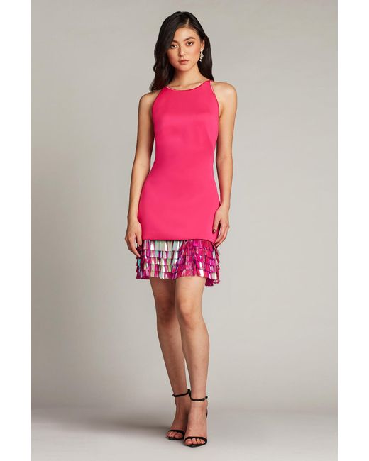 Tadashi Shoji Pink Selena Neoprene Sequin-Fringe Mini Dress