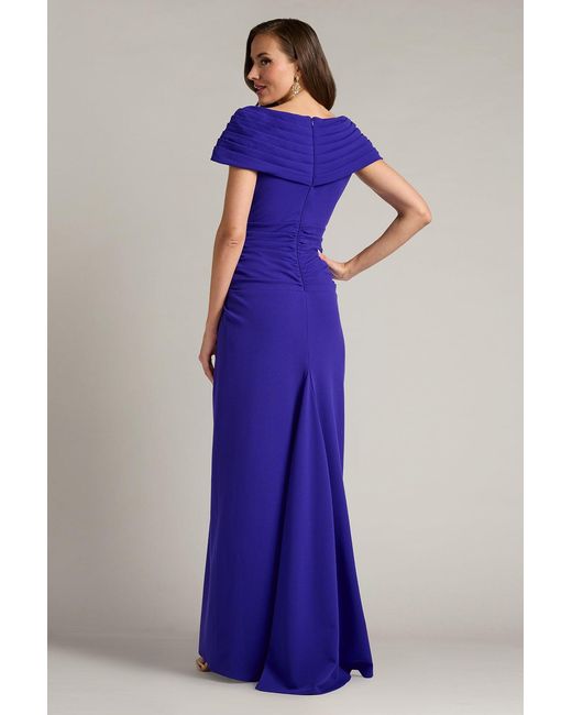 Tadashi Shoji Blue Perkins Asymmetric Draped Gown -Prpir