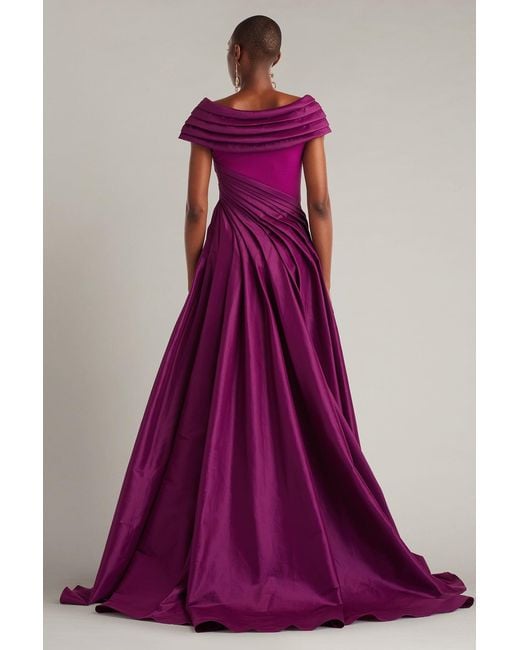 Tadashi Shoji Purple Blanka Draped Contrast Taffeta Ball Gown-Magen