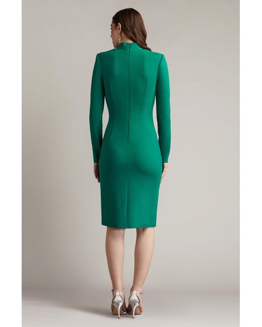 Tadashi Shoji Green Markum Long-Sleeve Flounce Dress-Emera