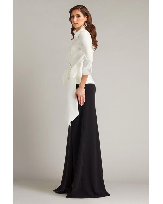 Tadashi Shoji Blue Sarma Wrap Bow Gown-Wh/Bk