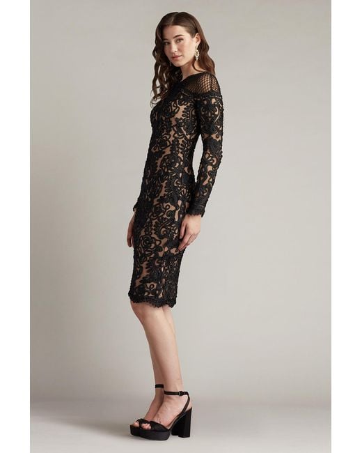 Tadashi Shoji Black Nerra Embroidered Illusion Dress-Bk/Nd