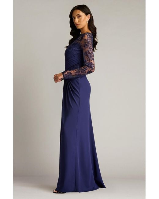 Tadashi Shoji Blue Ravina Embroidered Illusion Gown-Notte