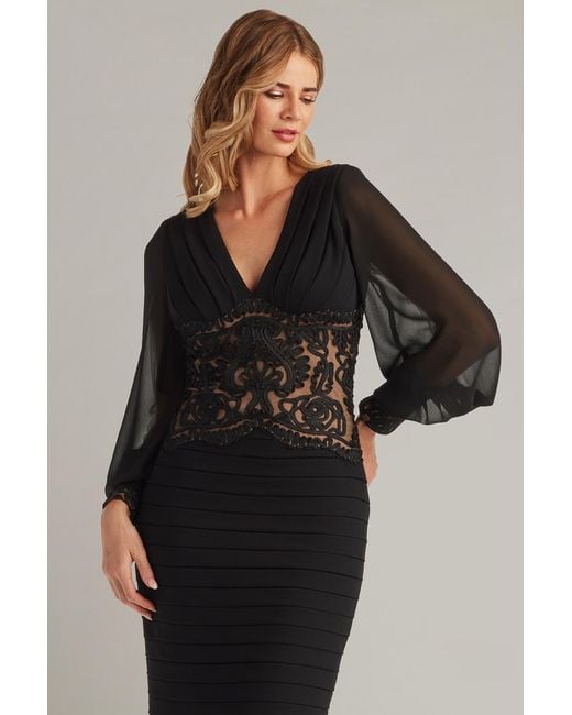 Tadashi Shoji Black Niema Embroidered-Waist Cocktail Dress-Bk/Nd