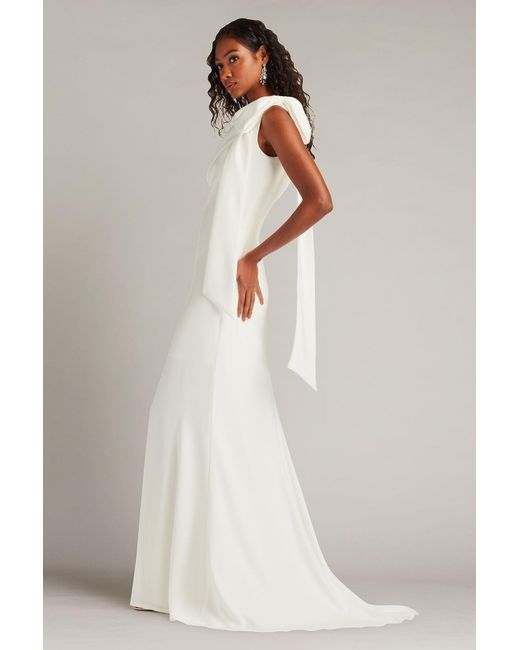 Tadashi Shoji White Cassia Bow-Shoulder Crepe Gown-Ivory