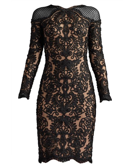 Tadashi Shoji Black Nerra Embroidered Illusion Dress-Bk/Nd