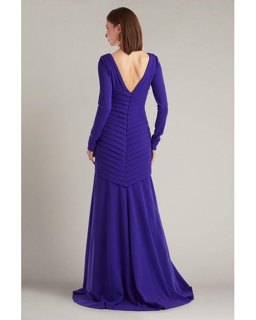 Tadashi Shoji Purple Keris Shutter-Pleated Crepe Gown-Prpir