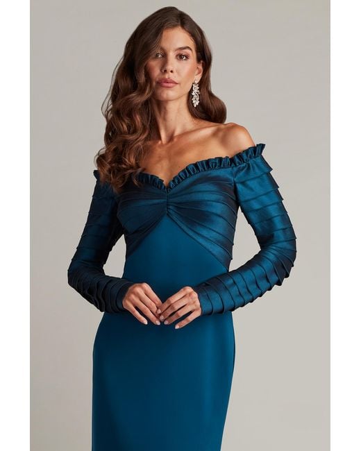 Tadashi Shoji Blue Neena Taffeta Banded Gown-Cerln
