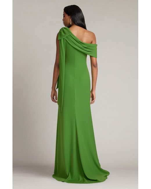 Tadashi Shoji Green Cassia Bow-Shoulder Crepe Gown-Cactu