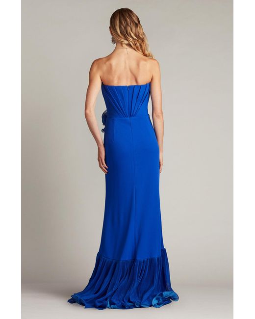 Tadashi Shoji Blue Leith Cascading Ruffle Gown-Mystc