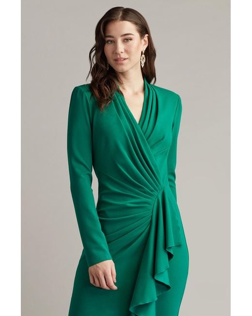 Tadashi Shoji Green Markum Long-Sleeve Flounce Dress-Emera