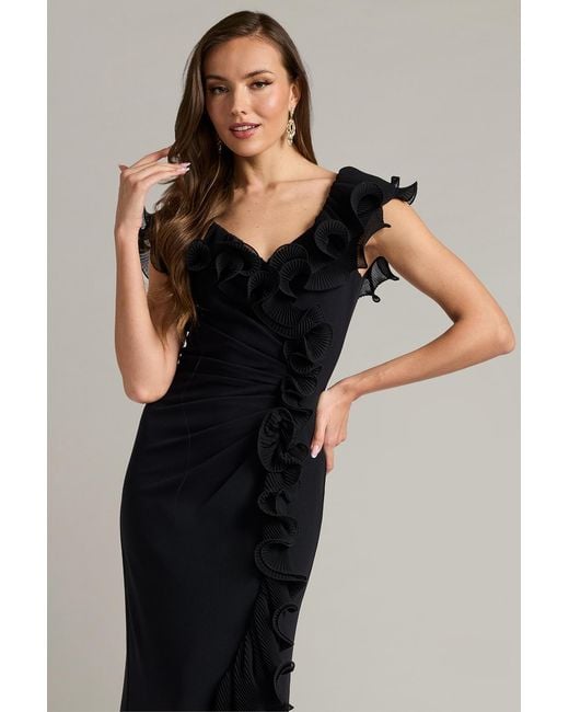 Tadashi Shoji Black Leandra Cascading Ruffle Gown