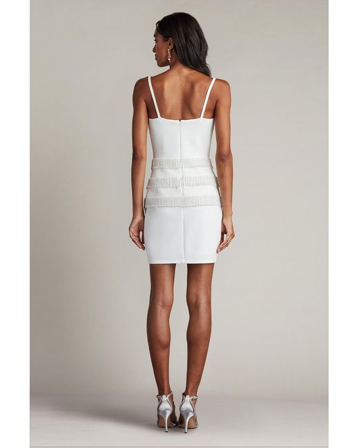 Tadashi Shoji Natural Aggie Fringe Mini Dress