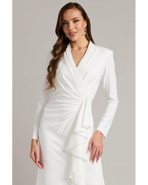 Tadashi Shoji White Markum Long-Sleeve Flounce Gown-Ivory