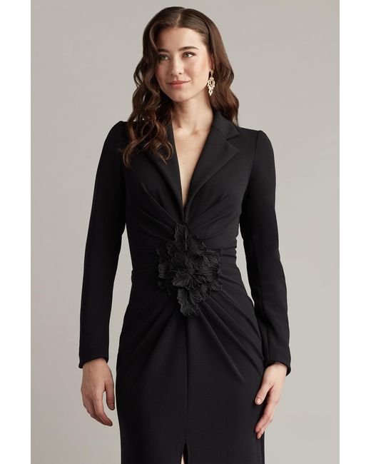 Tadashi Shoji Black Ardela Center Front Ruffle Gown