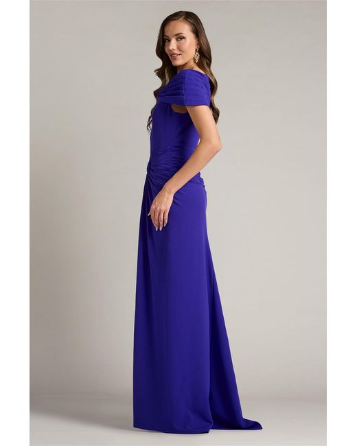 Tadashi Shoji Blue Perkins Asymmetric Draped Gown -Prpir