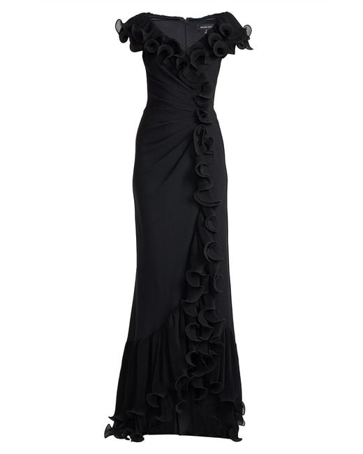 Tadashi Shoji Black Leandra Cascading Ruffle Gown